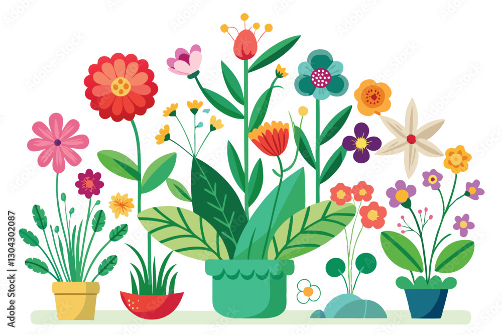 Collection of floral elements and leaves. Collection of blooming meadow flowers isolated on white background. Collection of floral elements and leaves. Collection of blooming meadow flowers isolated on white background.