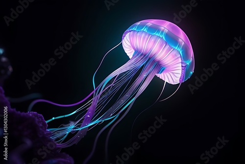 Ghostly kraken rising with bioluminescent tentacles.