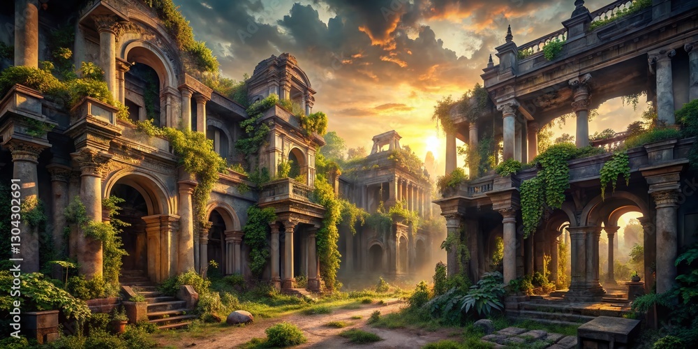 Fototapeta premium Abandoned Palace Ruins: Urban Exploration Photography, Mystical South Asian Architecture