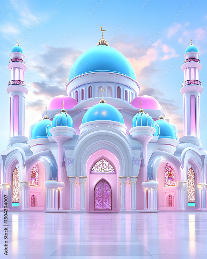 Pastel Mosque at Sunrise, Peaceful Architectural Scene Pastel Mosque at Sunrise, Peaceful Architectural Scene