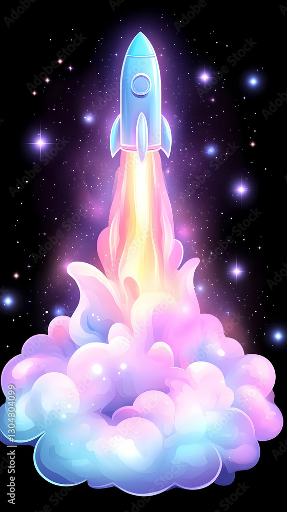 Pastel Rocket Launching Through Cosmic Nebula Pastel Rocket Launching Through Cosmic Nebula