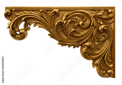 Ornate Gold Decorative Corner Element with Swirls and Floral Motifs