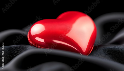 Red heart-shaped confection on black silk photo