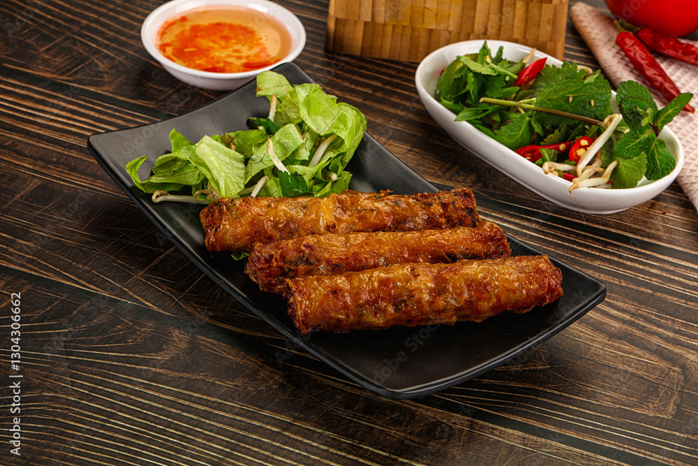 Fried Vietnamese spring roll with special sauce Fried Vietnamese spring roll with special sauce