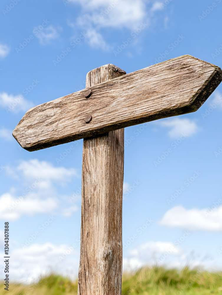 Rustic wooden signpost outdoors, sunny sky Rustic wooden signpost outdoors, sunny sky