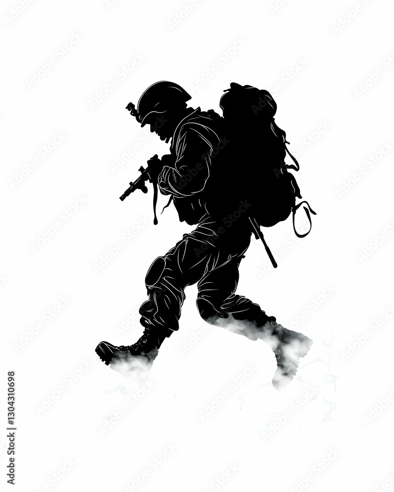 Soldier's Combat Leap, Misty Battlefield Silhouette Soldier's Combat Leap, Misty Battlefield Silhouette