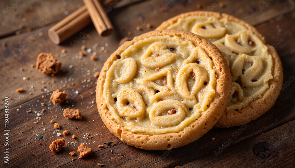 Naklejka premium Cookies with sweet filling on rustic wooden background