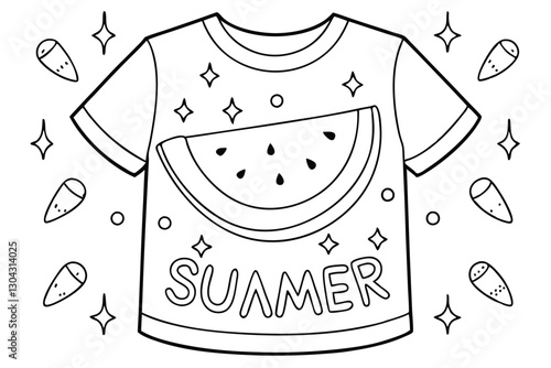 Summer themed tropical beach design, Fruits isolated on white background. SUMMER inscription with watermelon texture. Set of elements for textiles t-shirt pattern design