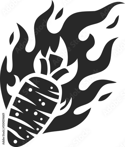 Silhouette of burning wasabi root. concept spice.