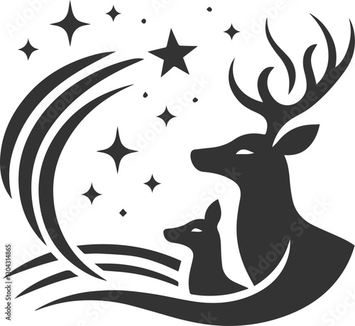 A deer gazing at a shooting star animal silhouette