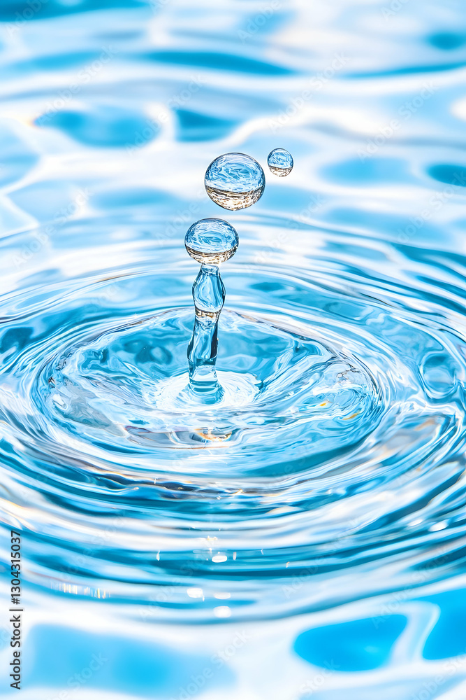Water droplet impact, ripples, surface tension, blue Water droplet impact, ripples, surface tension, blue