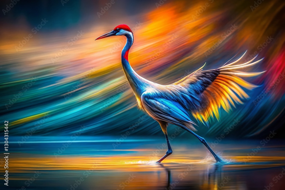 Fototapeta premium Abstract Crane Bird Painting, Long Exposure, Motion Blur, Artistic, Nature Photography