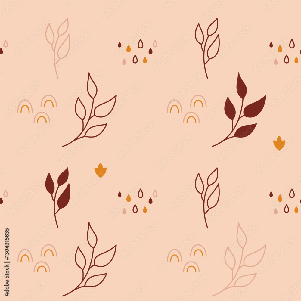 Gender neutral bohemian baby seamless pattern with leaves rainbows drops. Gender neutral bohemian baby seamless pattern with leaves rainbows drops.