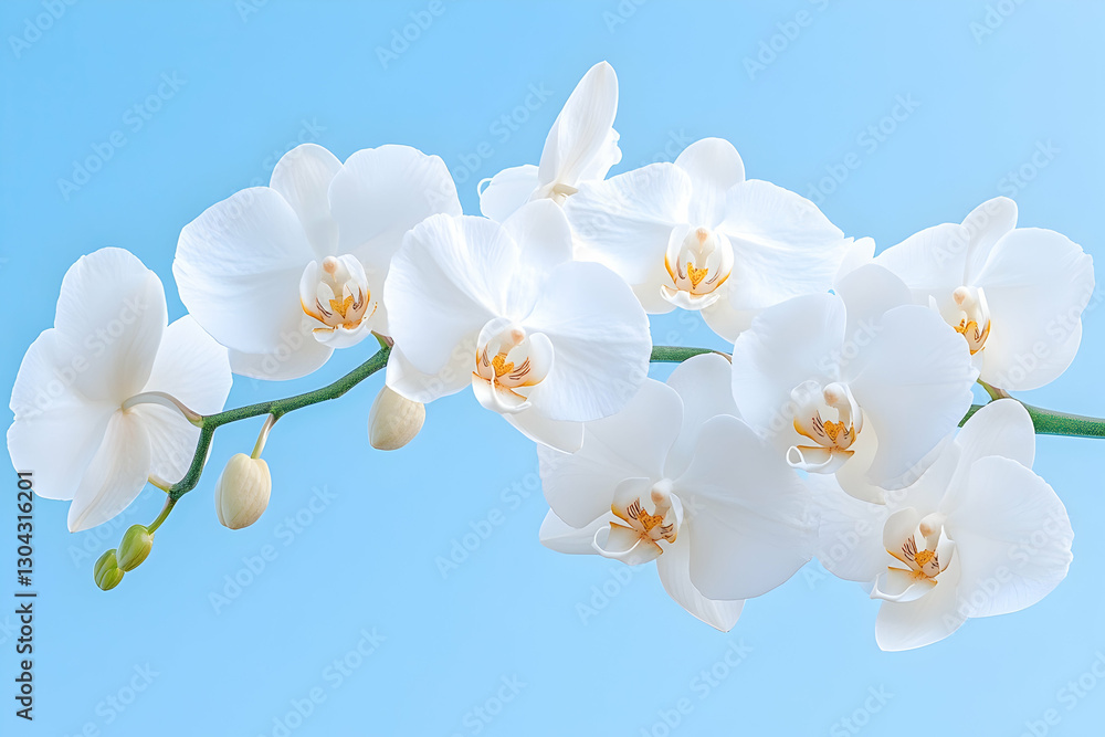 Obraz premium White orchids blooming against a blue sky