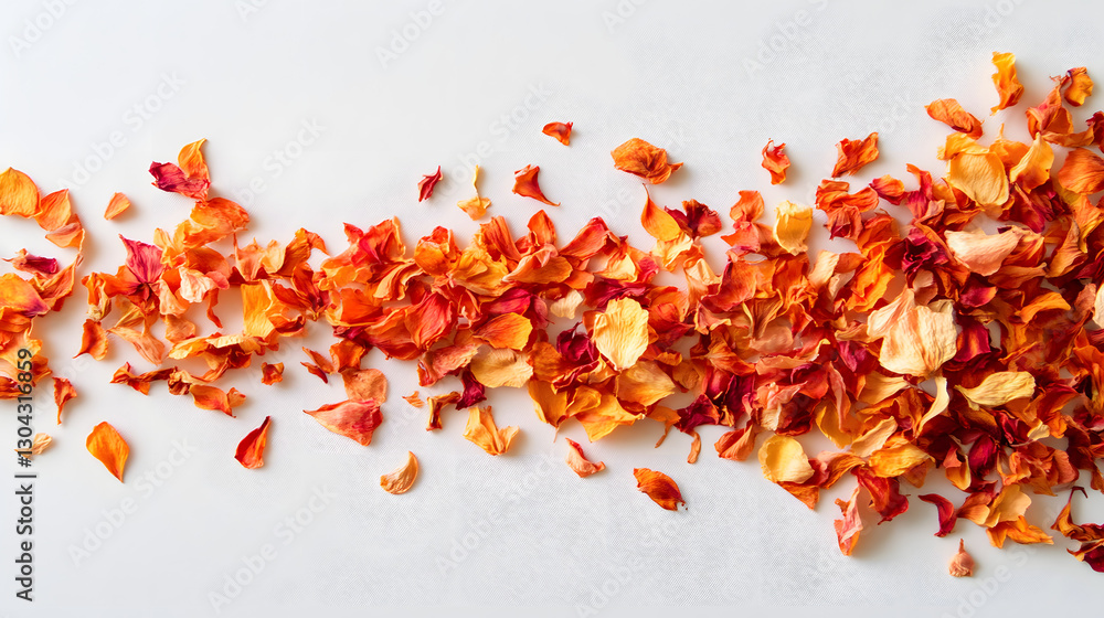 A bold scattering of dried safflower petals in orange-red tones across a white surface, showcasing their beauty and organic textures in an artistic arrangement. A bold scattering of dried safflower petals in orange-red tones across a white surface, showcasing their beauty and organic textures in an artistic arrangement.