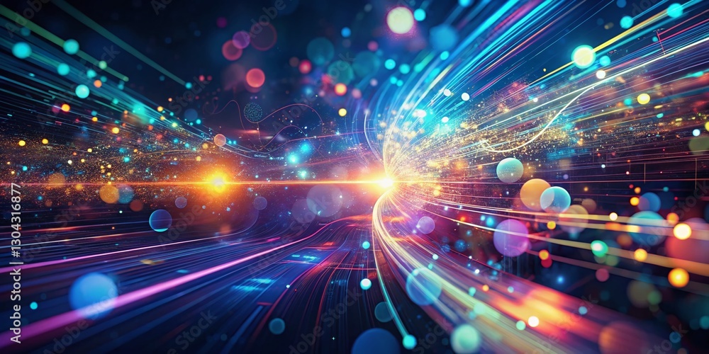 Fototapeta premium Abstract Digital Background: Vibrant Bokeh Lights & Glowing Lines