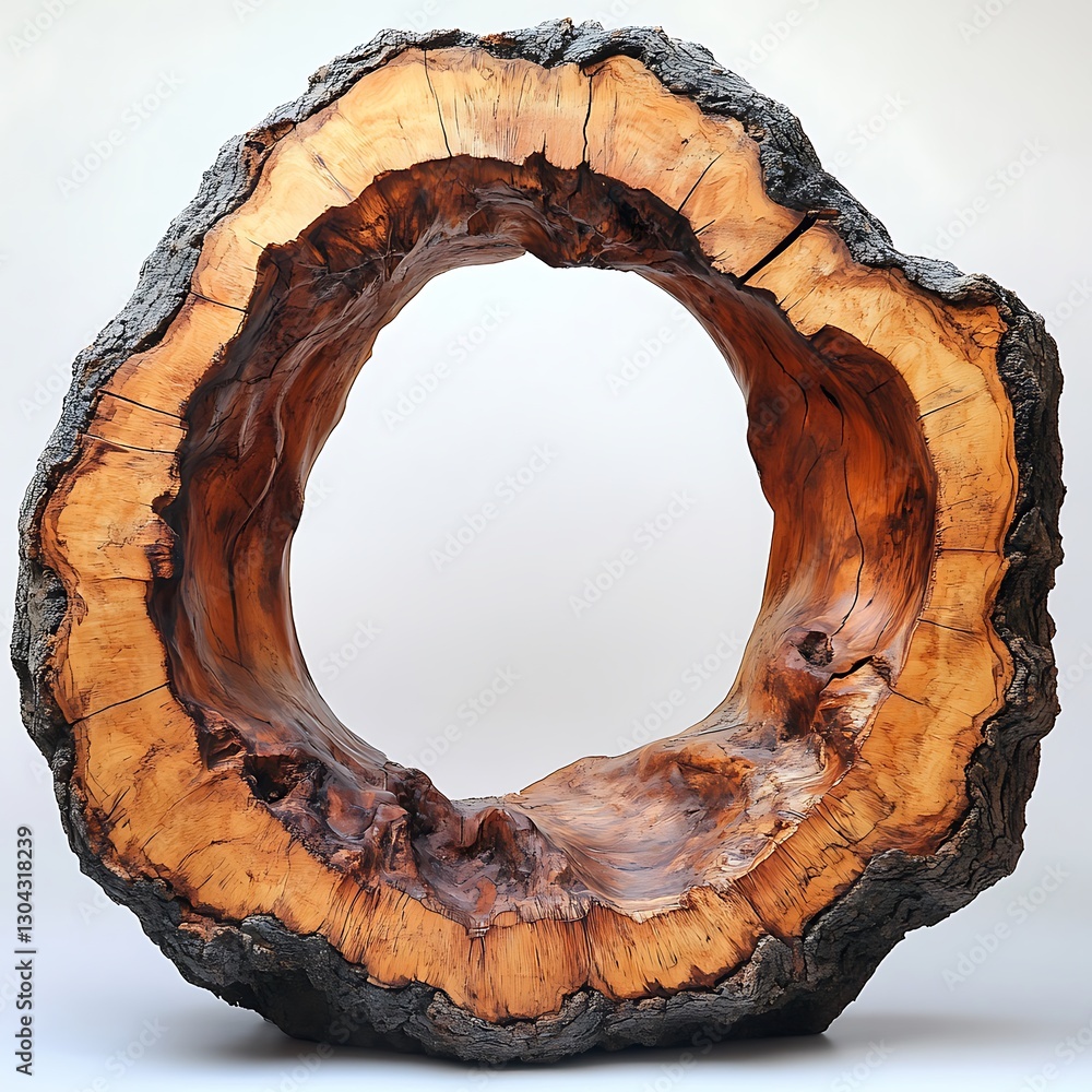 Fototapeta premium Circular Wooden Sculpture, Tree Trunk Art, Nature's Ring