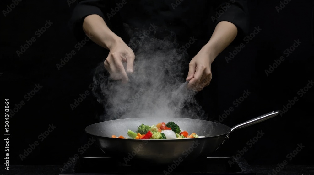 A chef tossing fresh vegetables in a sizzling wok, high-speed motion capture, A chef tossing fresh vegetables in a sizzling wok, high-speed motion capture,