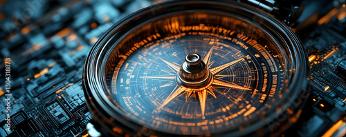 Wallpaper Mural Compass on circuit board; future tech Torontodigital.ca