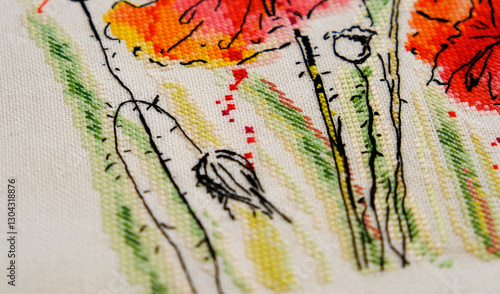 фотографія Fragment of cross stitch, half cross and back stitch