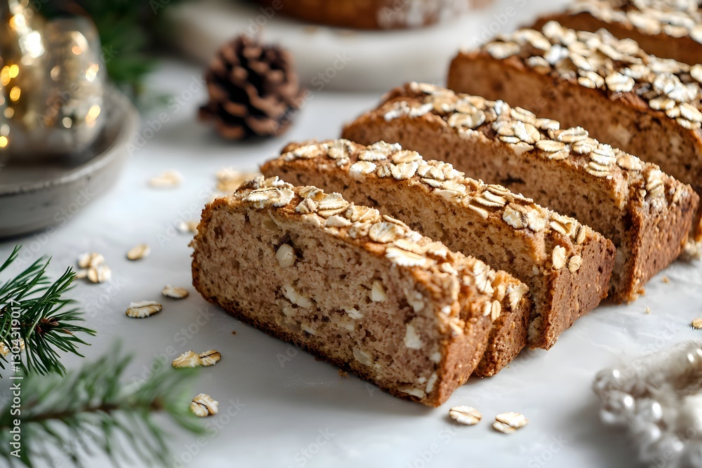 Zoomed-in View of Sliced Whole Grain Bread with Oat Flakes and Hearty Crust Zoomed-in View of Sliced Whole Grain Bread with Oat Flakes and Hearty Crust