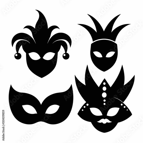 Silhouette Mardi Gras carnival mask collection vector illustration