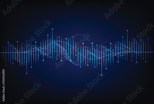 Abstract wave lines flowing dynamic. Artificial intelligence deep learning visualization networks concept for AI, music, sound. Vector illustration