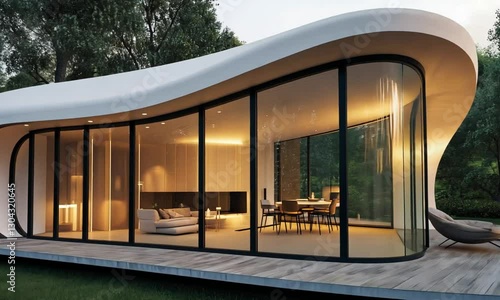 Curved Glass House: Modern Architectural Design in Nature