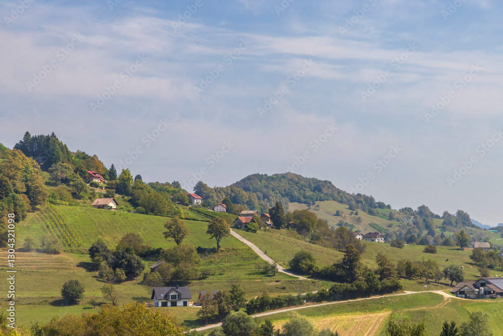 Gardinen   - Rolling landscape in the surroundings of Krsko and Sava river Lower Carniola area in Slovenia during summertime #1304321098