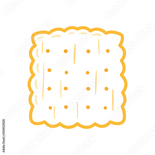 Square Cracker Biscuit Snack Food in Line Art Drawing Cute Cartoon Vector Illustration