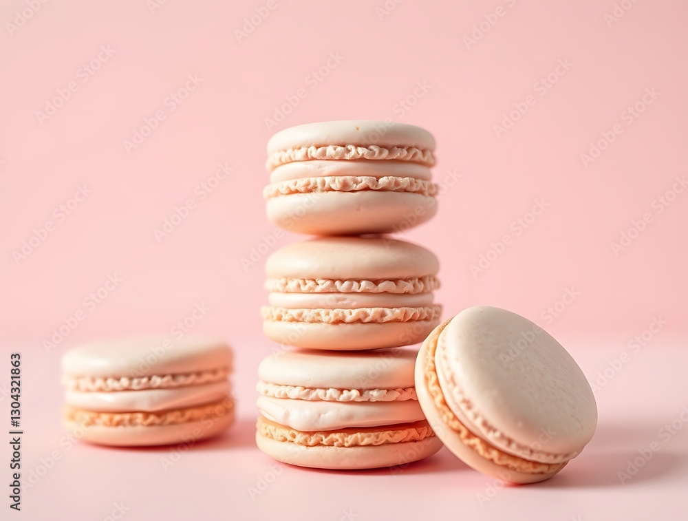 Obraz premium Photograph of a Stack of Delicate Pink Macarons Filled with Smooth Buttercream, Perfectly Arranged for an Elegant and Sweet Indulgence – dessert stock-image