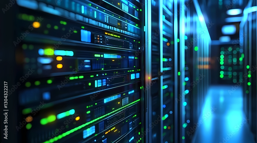 Illustration of Data Center with Servers and Equipment Illustration of Data Center with Servers and Equipment
