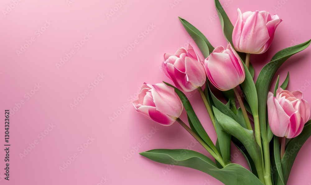 Pink flowers with green stems on a pink background Pink flowers with green stems on a pink background