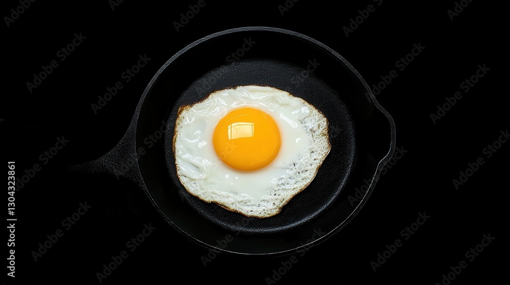 A perfectly cooked sunny-side-up egg on a black cast-iron skillet, A perfectly cooked sunny-side-up egg on a black cast-iron skillet,