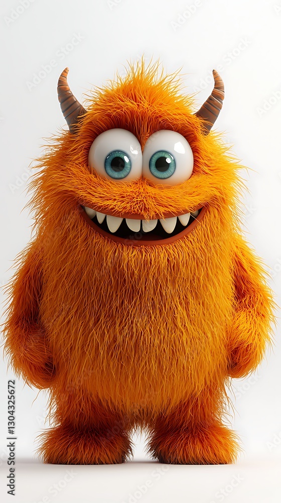 Fototapeta premium Orange Monster Posing Against White