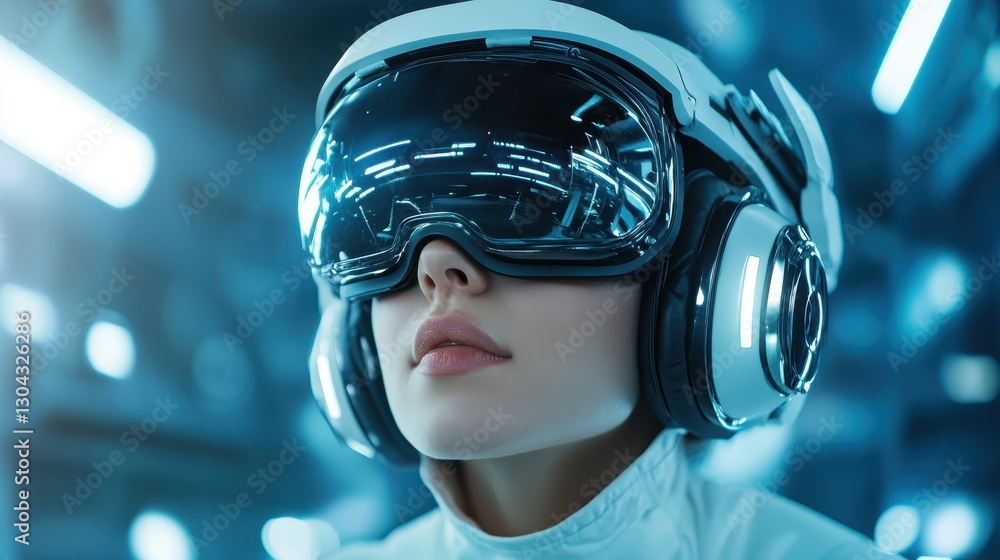 A focused woman in a VR headset gazes into a digital world, reflecting exploration and adventure while showcasing the innovative potential of immersive technology. A focused woman in a VR headset gazes into a digital world, reflecting exploration and adventure while showcasing the innovative potential of immersive technology.