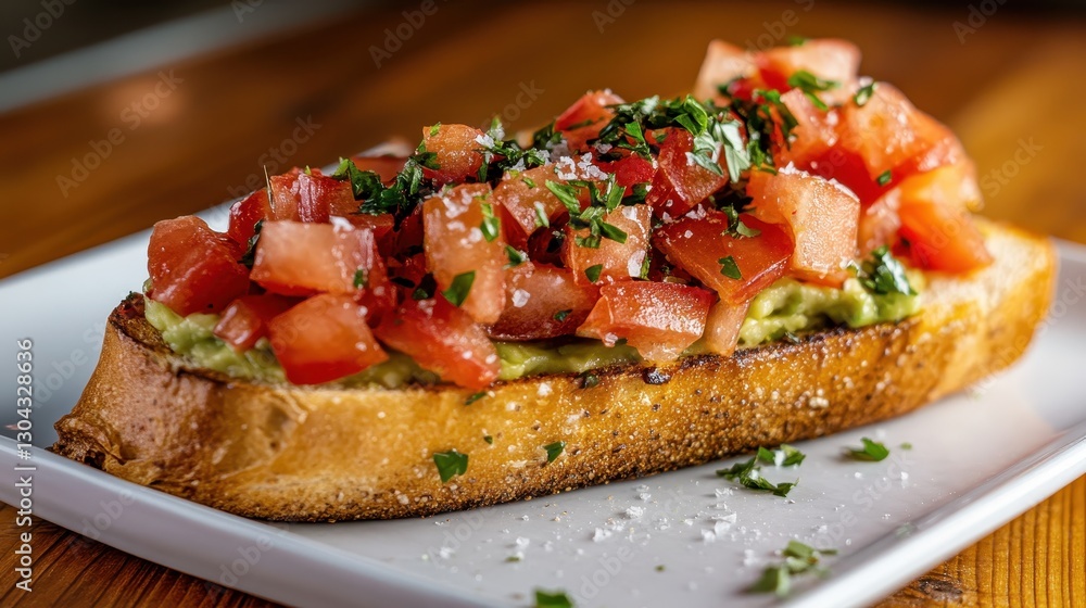 A gourmet dish featuring fresh diced tomatoes on toast complimented with herbs, illustrating a vibrant symphony of flavors perfect for health enthusiasts. A gourmet dish featuring fresh diced tomatoes on toast complimented with herbs, illustrating a vibrant symphony of flavors perfect for health enthusiasts.