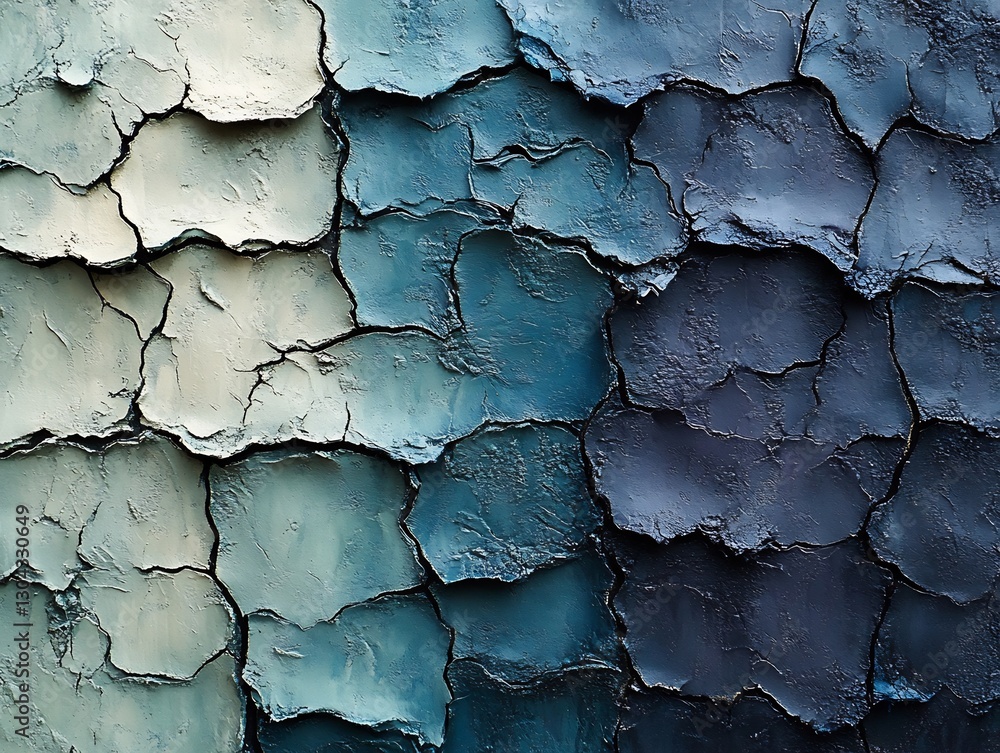 Obraz premium Textured Abstract Blue Paint Deeply Cracked Surface. AI Generated
