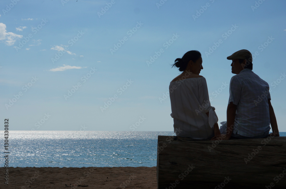 Fototapeta premium Romantic Silhouette of a Couple by the Beach