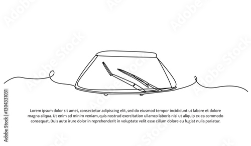 Continuous one line design of car windshield with wipers. Minimalist style vector illustration on white background.