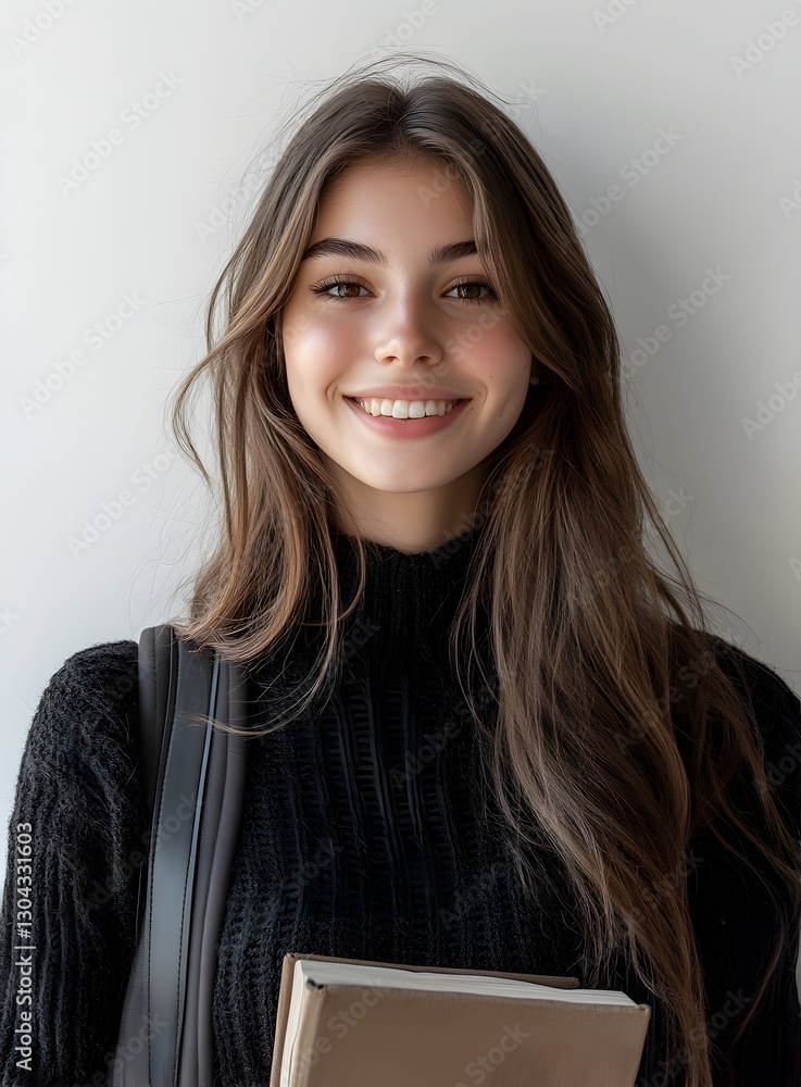 A happy woman holding a book and smiling radiantly in a relaxed indoor environment A happy woman holding a book and smiling radiantly in a relaxed indoor environment