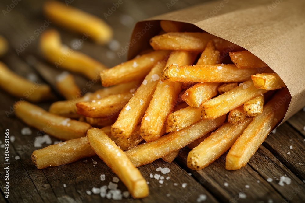 Delicious crispy fries served in a classic paper bag Delicious crispy fries served in a classic paper bag