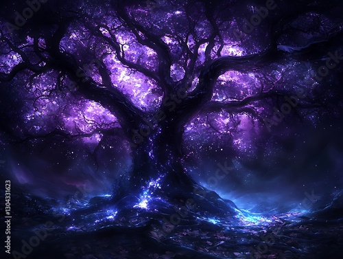 Glowy Purple Tree Night Forest photo