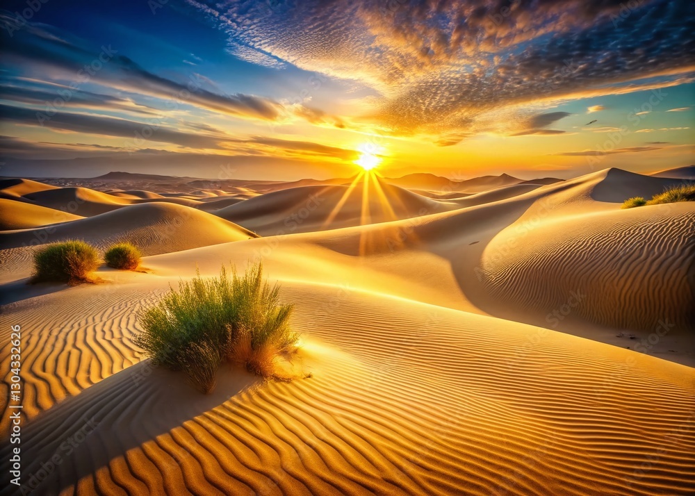 Naklejka premium Abstract Sunrise Dune Landscape: Golden Light and Textured Sands