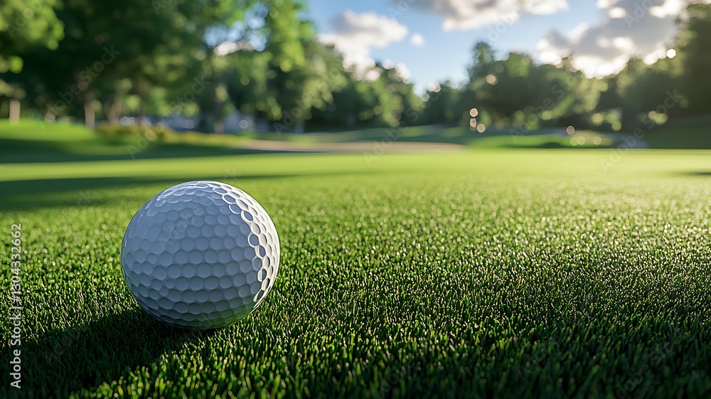 A single golf ball positioned on soft green grass ready for the perfect golf stroke A single golf ball positioned on soft green grass ready for the perfect golf stroke