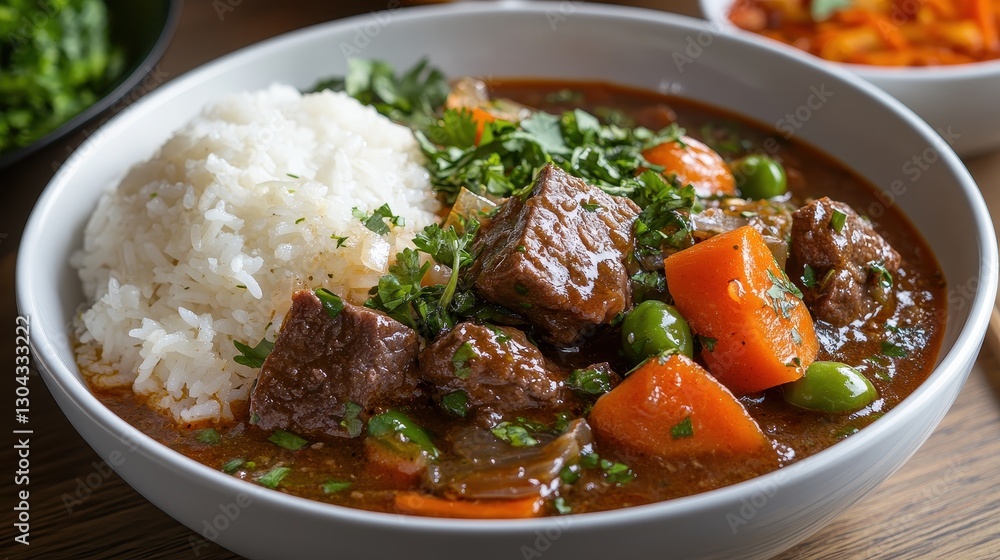 A symphony of flavors unfolded in a hearty bowl, where tender beef stew, infused with savory herbs and vegetables, danced with fragrant rice, creating a comforting and satisfying meal. A symphony of flavors unfolded in a hearty bowl, where tender beef stew, infused with savory herbs and vegetables, danced with fragrant rice, creating a comforting and satisfying meal.