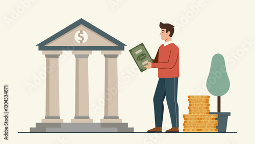 Man Transferring Funds to Bank for Loan or Mortgage Payment