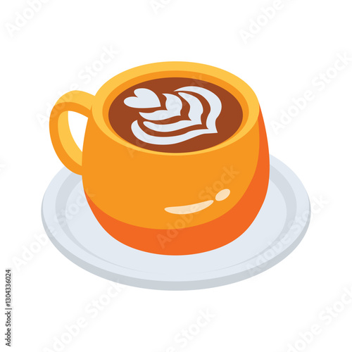 Customizable 3d style icon of coffee cup with latte art