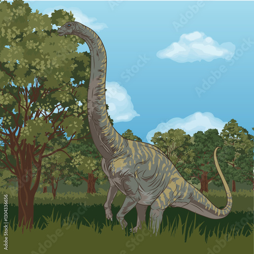 Apatosaurus eating food, Apatosaurus, tall tree, sauropod, dinosaur, Late Jurassic period