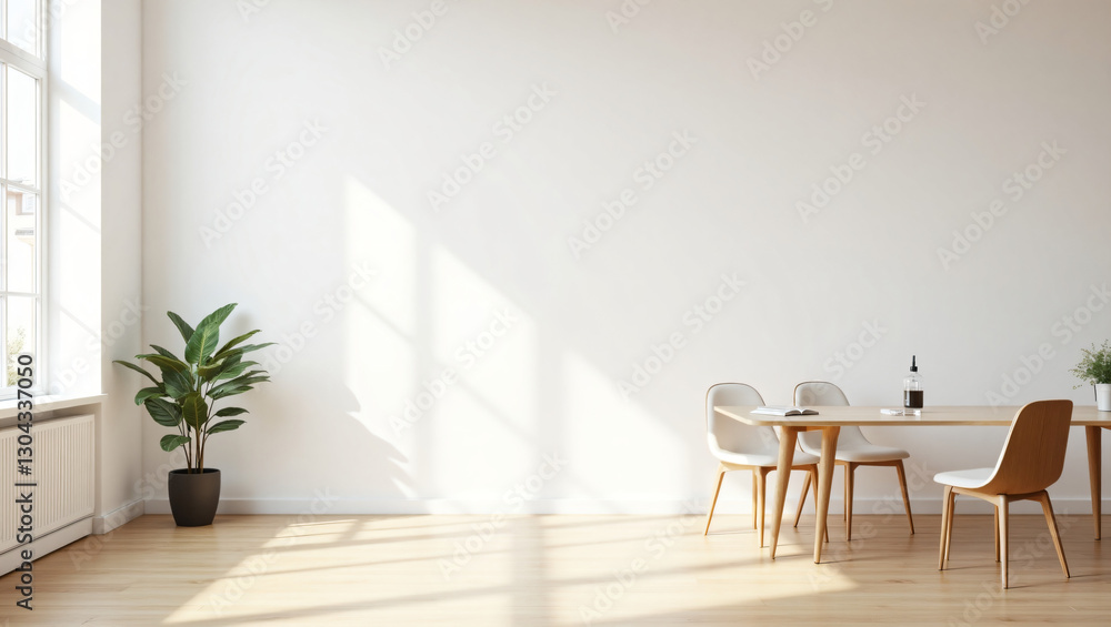 Fototapeta premium Minimalist Modern Office Space with Empty White Wall – Perfect Mockup for Branding & Design Display